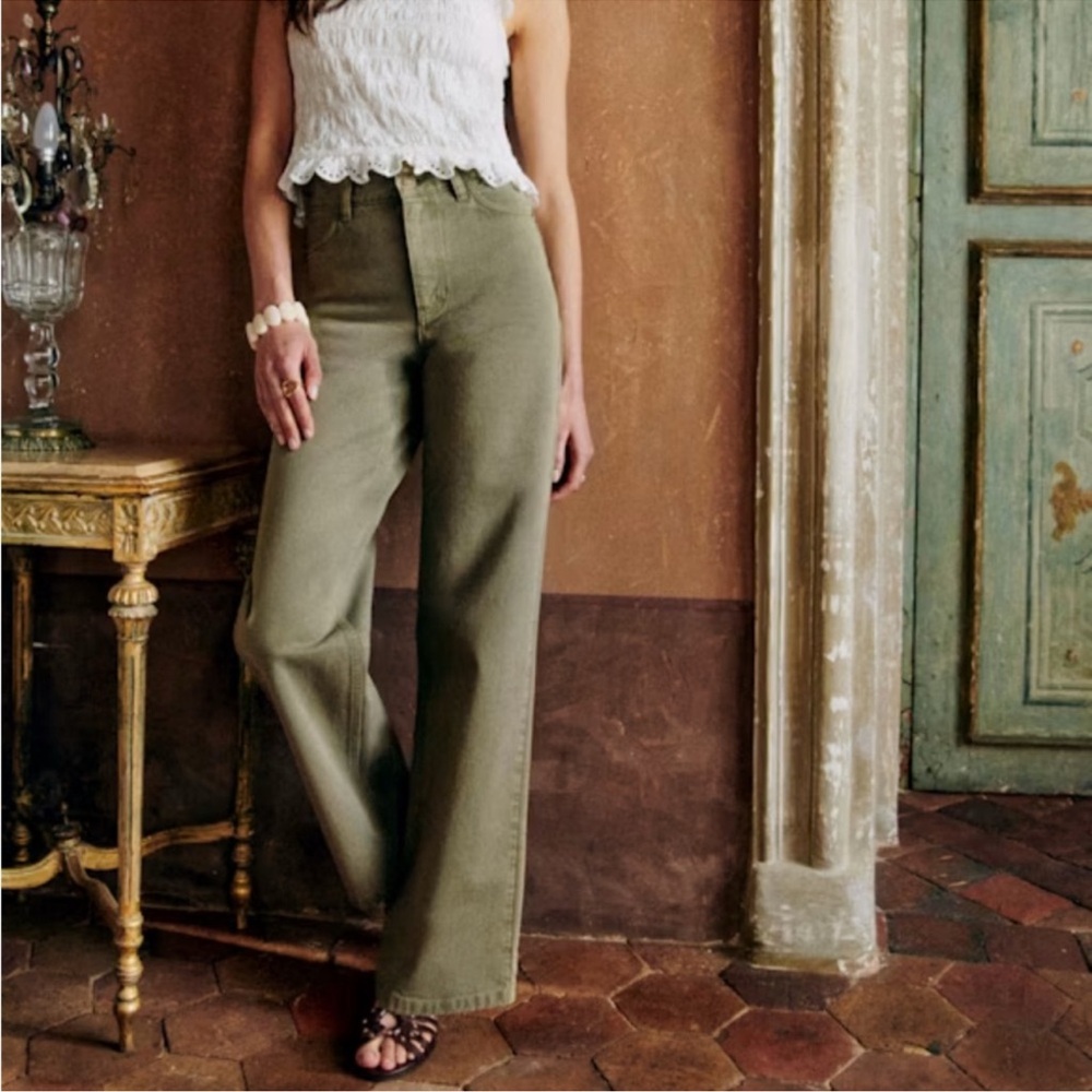 Sezane wide leg trouser- size 8/EU 40 NWT Olive Green Wide-Leg Pants